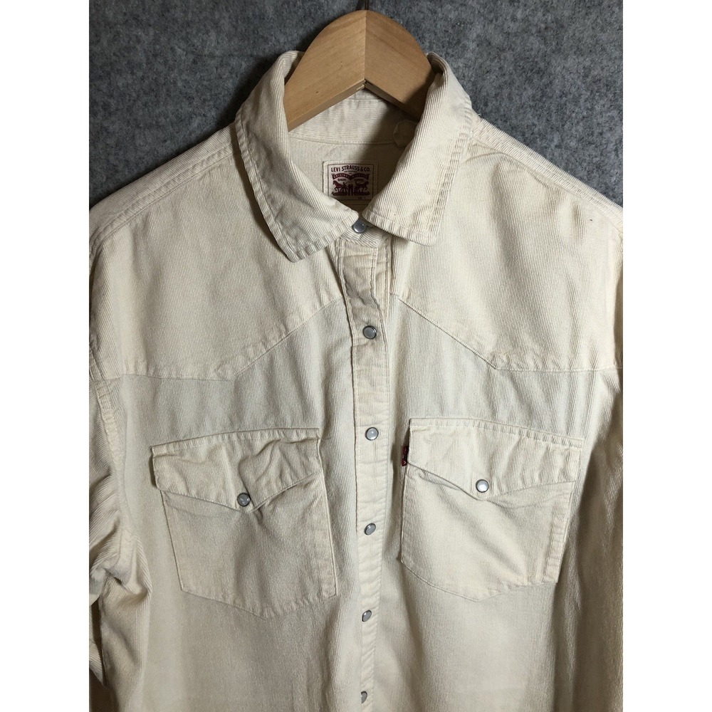 Levi's Shirt Mens Large Ivory Corduroy Pearl Snap Western Cowboy Casual Classic